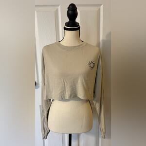 Garage Tan Crop Top Long Sleeve Astrology Moon Phase Sun Size Small 100% Cotton